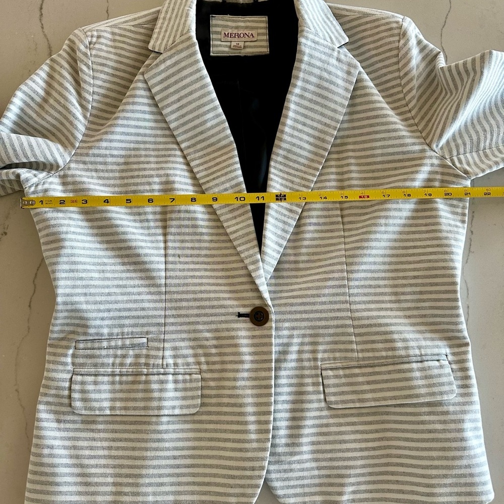 Merona Target Blazer Stripe Cotton Preppy Casual/Business Workwear White/Grey 14 - Picture 8 of 14